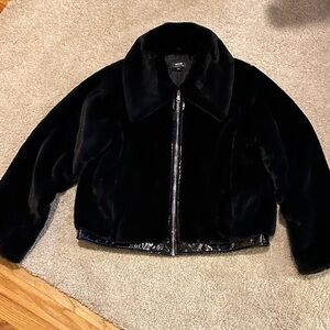 Anthropologie Black Faux Fur Coat